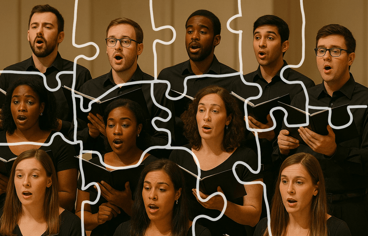 Church choir singing together in worship service